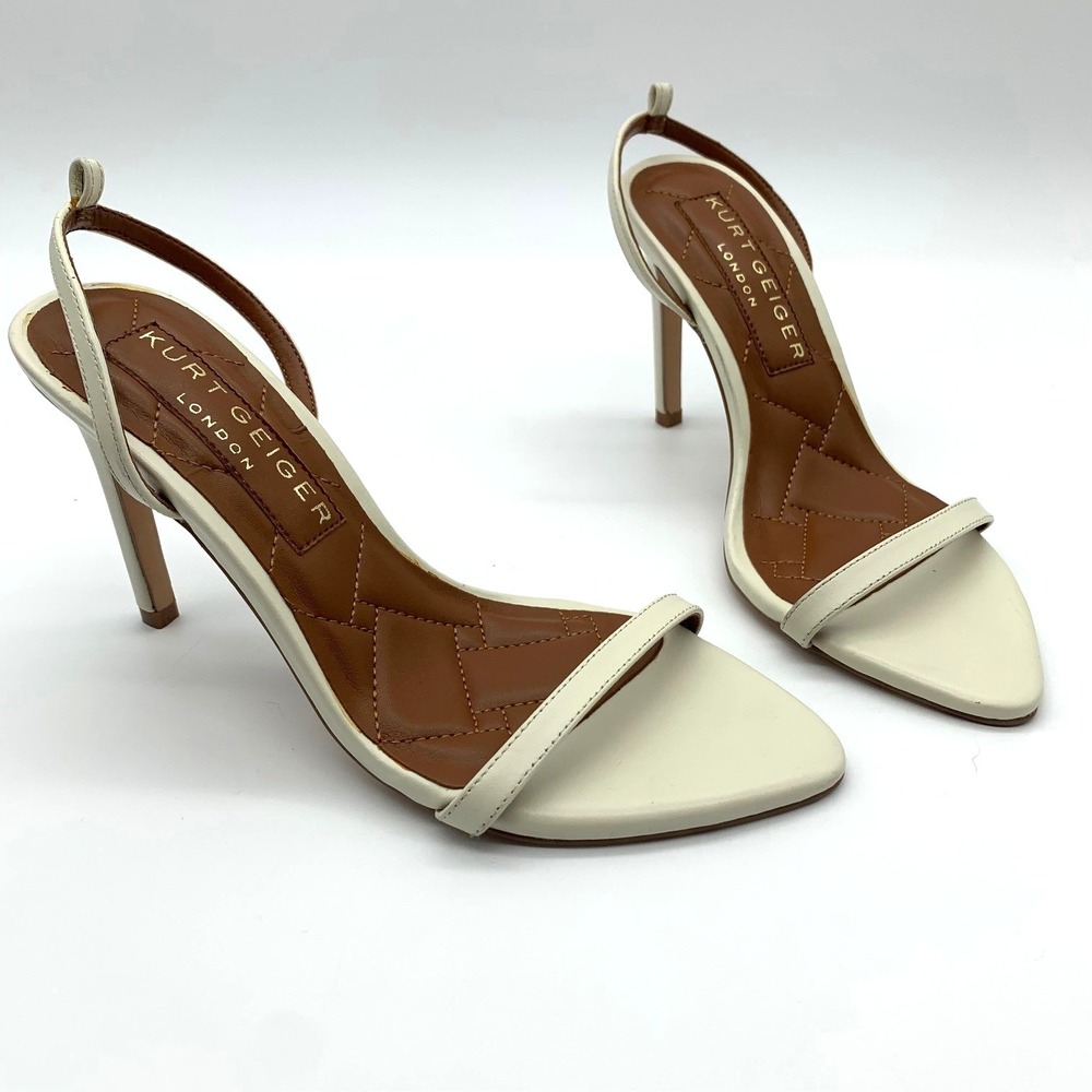 Kurt Geiger London Stiletto Sandals Womens 36.5 White‎ Brown Slingback Heels
